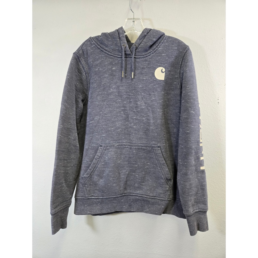 Carhartt Relaxed Fit Graphic Logo Sleeve Pullover Hoodie Blue M 8/10